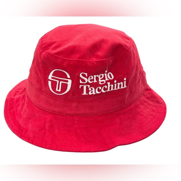Sergio Tacchini Bucket Hat Tango Red Embroidered ST Logo Corduroy Retro Festival - Picture 14 of 14